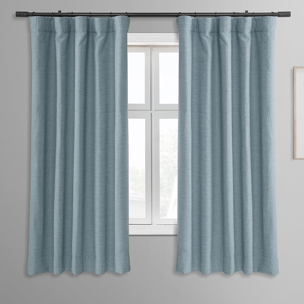 Gulf Blue Bellino Faux Linen Room Darkening Curtain 50x84 Single Panel