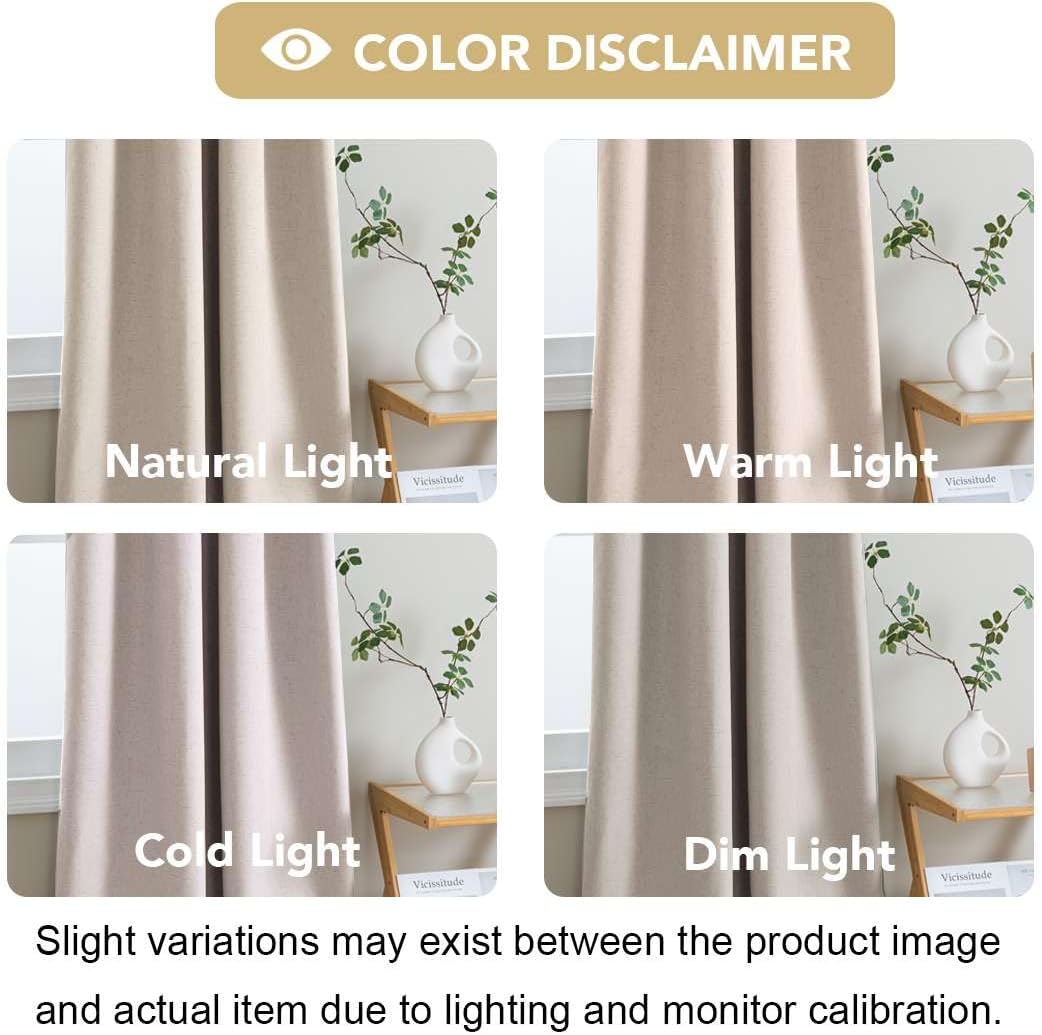 Natural Linen Look Blackout Grommet Curtains 52x84 Set of 2
