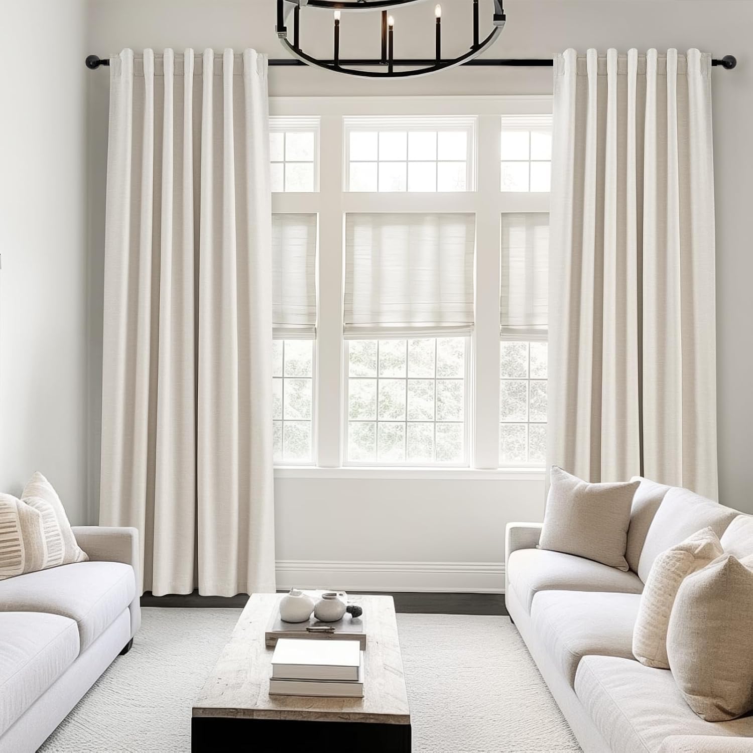Cream Blackout Linen Curtains 105" 2 Panels