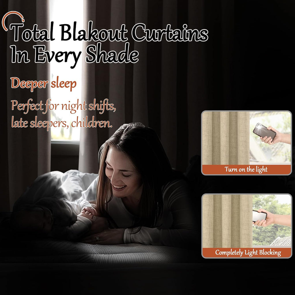 Burlap Blackout Grommet Curtains 72" 2 Panels