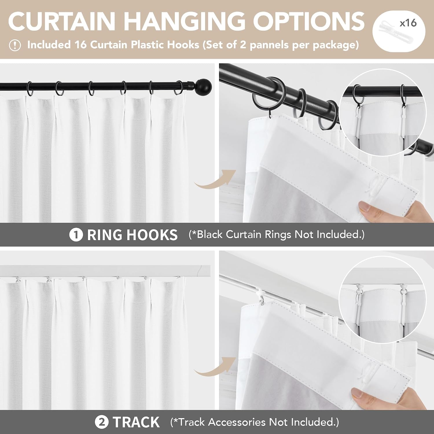 White Pinch Pleated Faux Linen Thermal Curtains 40x90 Set of 2