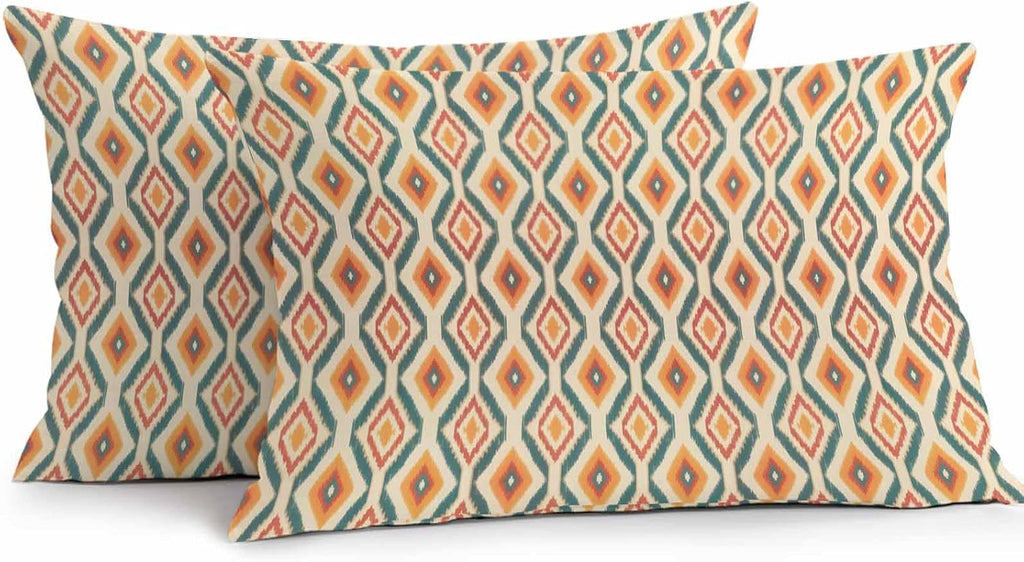 Orange Teal Geometric 2-Pack Waterproof Lumbar Pillow Covers 12x20
