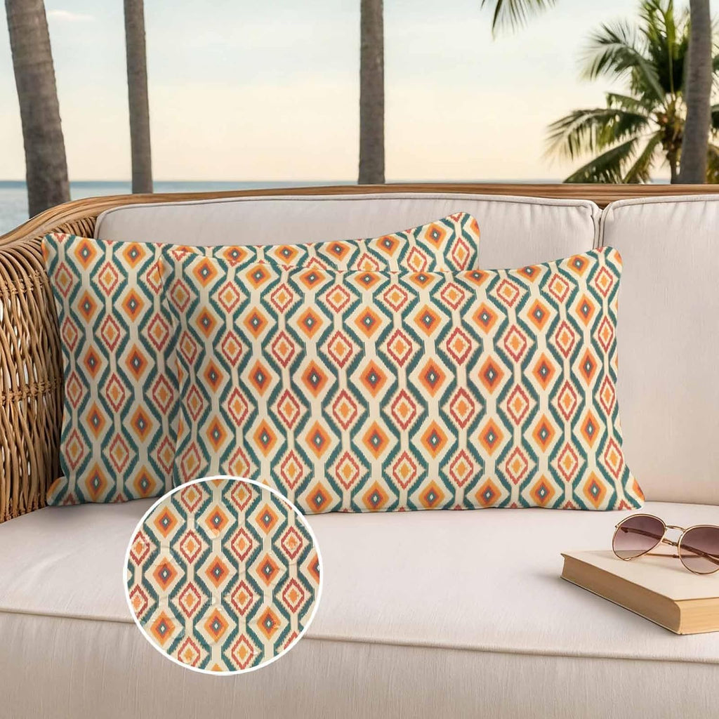 Orange Teal Geometric 2-Pack Waterproof Lumbar Pillow Covers 12x20