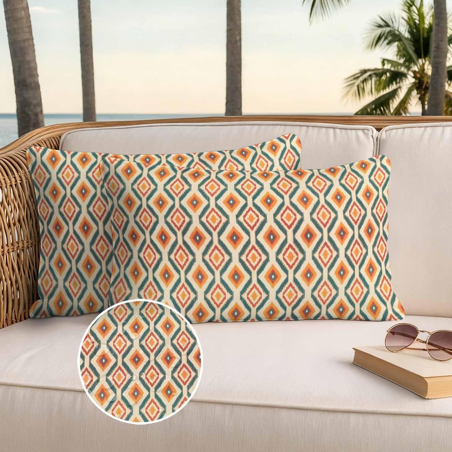 Orange Teal Geometric 2-Pack Waterproof Lumbar Pillow Covers 12x20