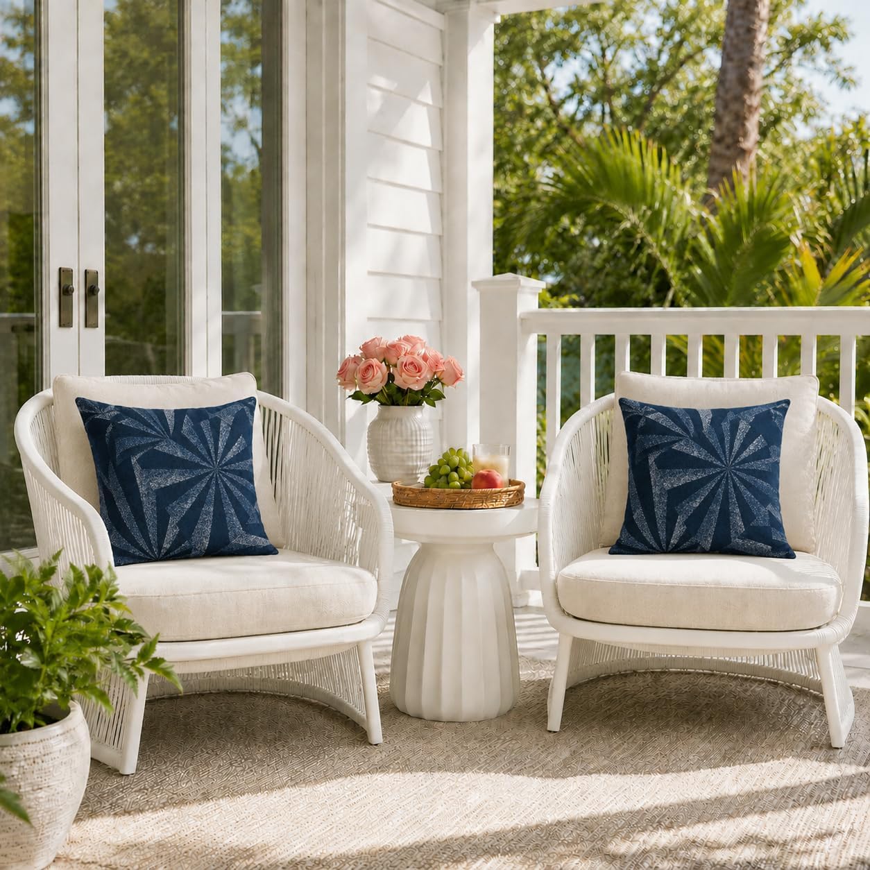 Night Rays Jacquard 2-Pack Waterproof Outdoor Pillow Covers 18x18
