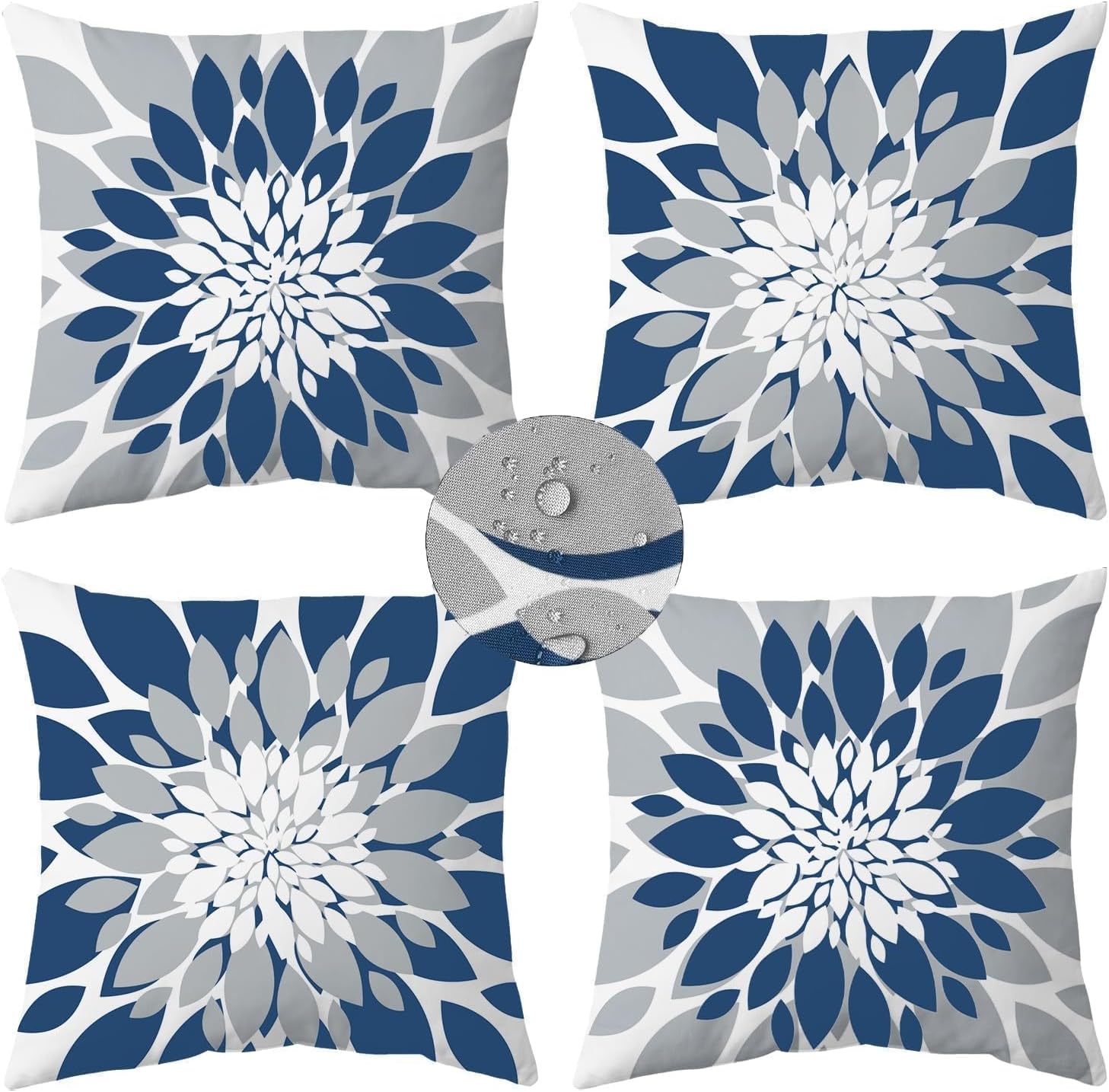 Blue Grey 4-Pack Waterproof Outdoor Pillow Covers 18x18