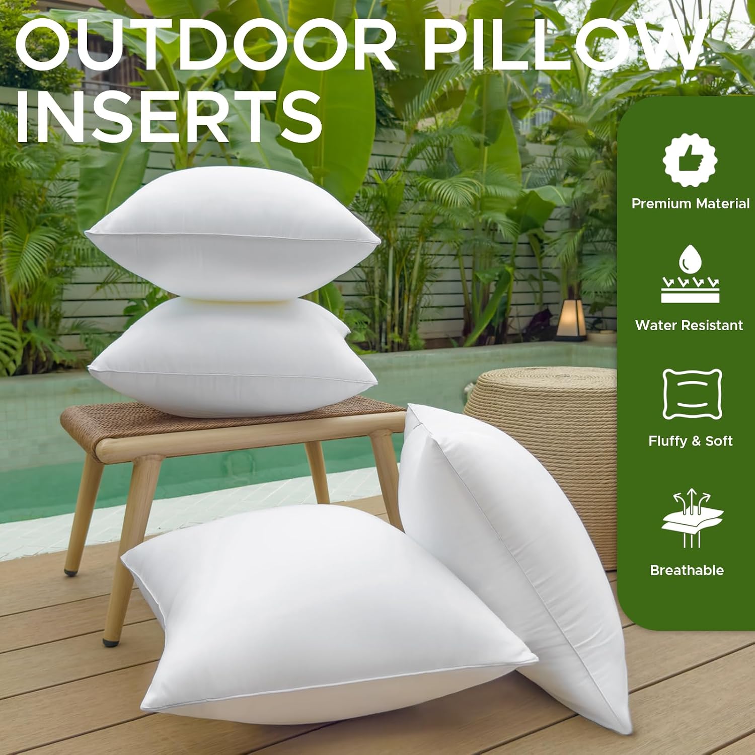 White Waterproof 4-Pack 20x20 Pillow Inserts