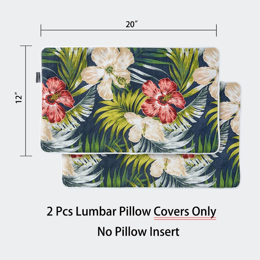 Midnight Floral 2-Pack Waterproof Lumbar Pillow Covers 12x20