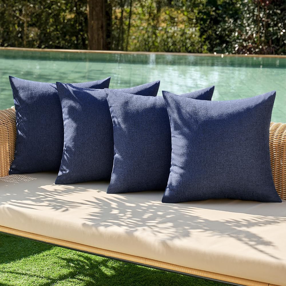 Navy Linen Waterproof 4-Pack Outdoor Pillow Covers 16x16
