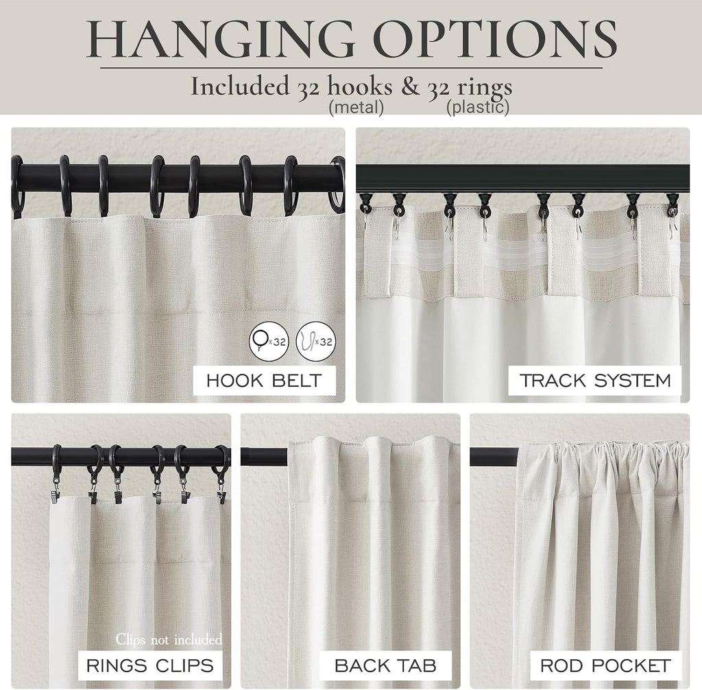 Cream Ivory Faux Linen Blackout Curtains 50x100 Set of 2
