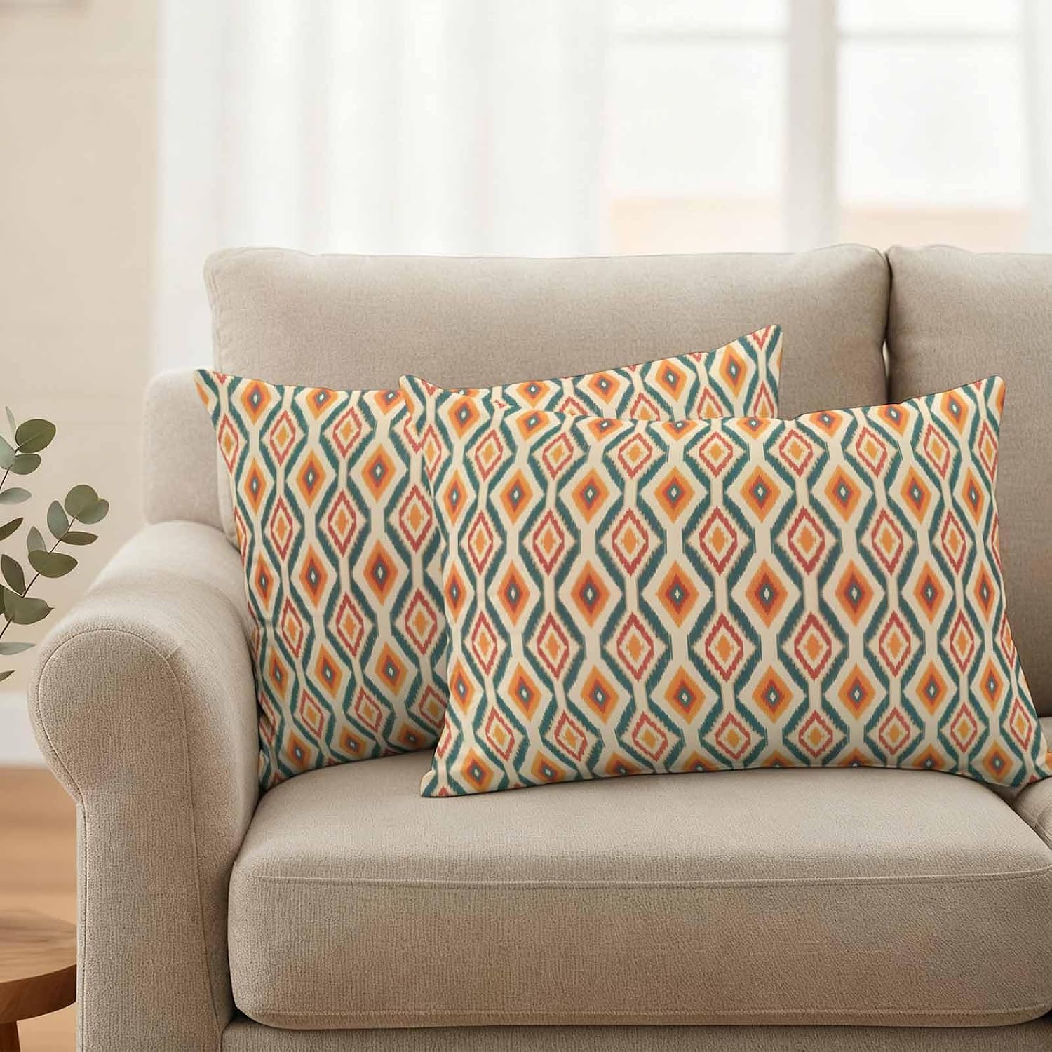 Orange Teal Geometric 2-Pack Waterproof Lumbar Pillow Covers 12x20