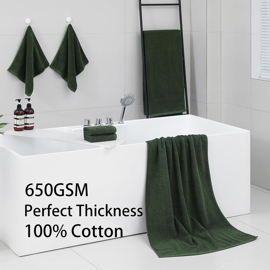 Olive Green 6-Piece Cotton Bath Towel Set