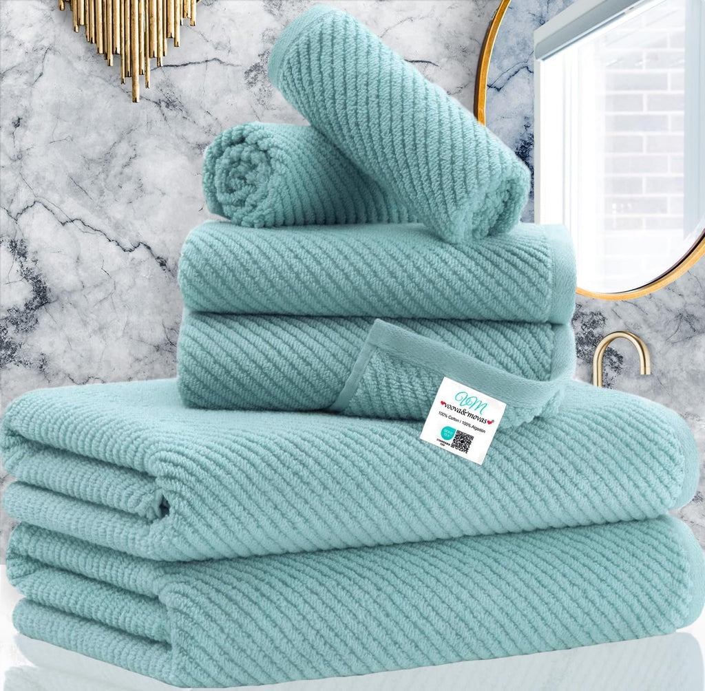 Aqua Teal Soft Quick Dry 6-Piece Cotton Towel Set