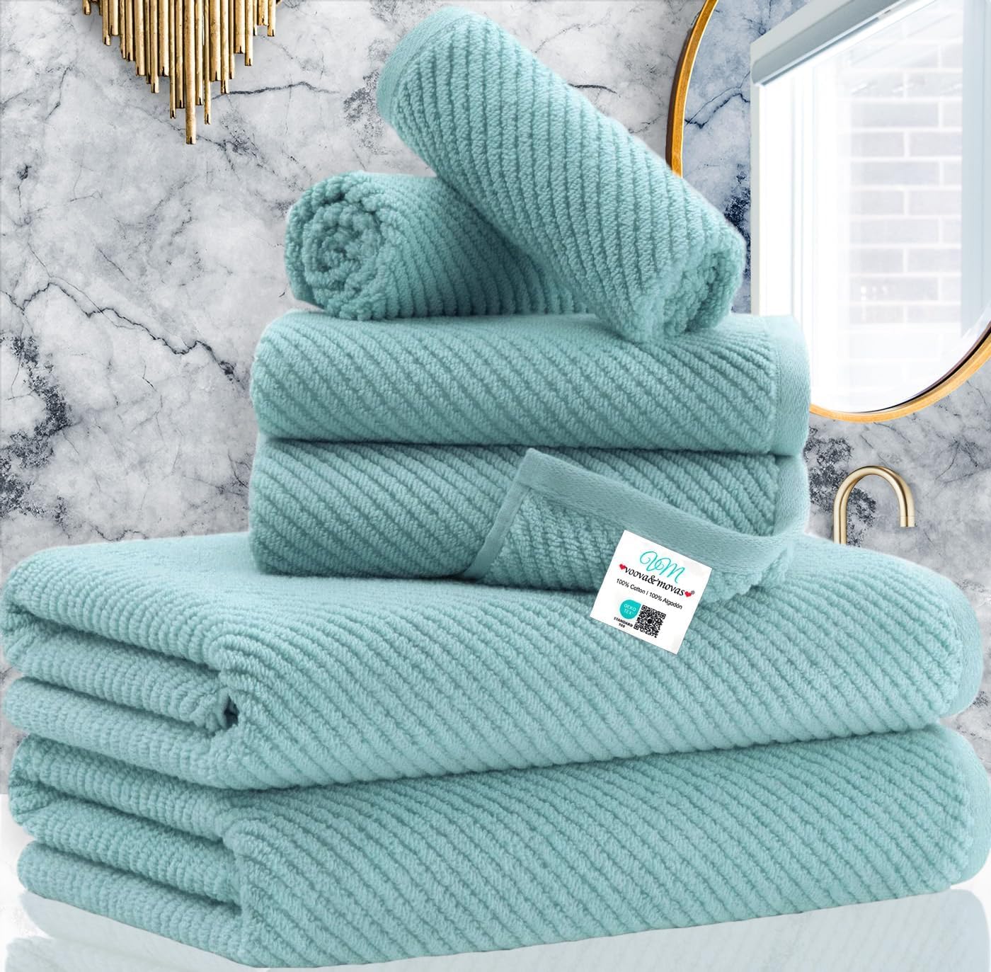 Aqua Teal Soft Quick Dry 6-Piece Cotton Towel Set