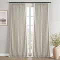 Grey Beige Pinch Pleated Double Layer Blackout Linen Curtains 105in Set of 2