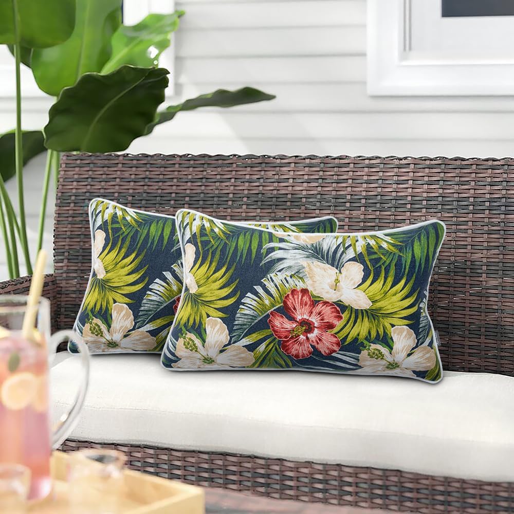 Midnight Floral 2-Pack Waterproof Lumbar Pillow Covers 12x20
