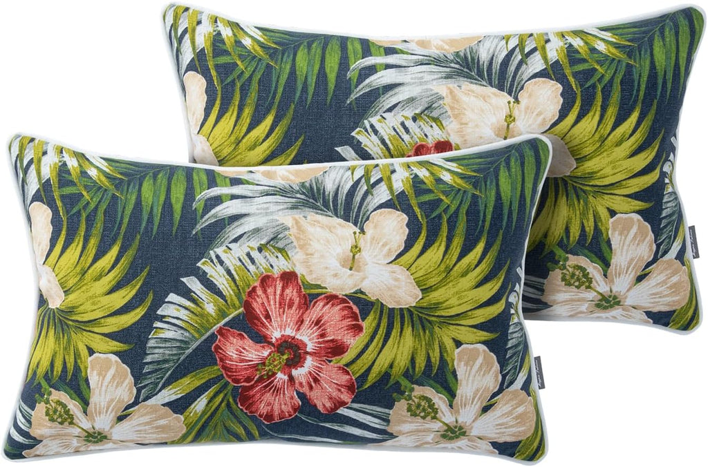 Midnight Floral 2-Pack Waterproof Lumbar Pillow Covers 12x20