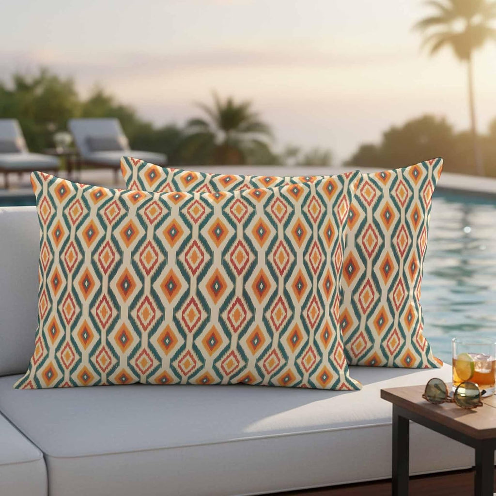 Orange Teal Geometric 2-Pack Waterproof Lumbar Pillow Covers 12x20