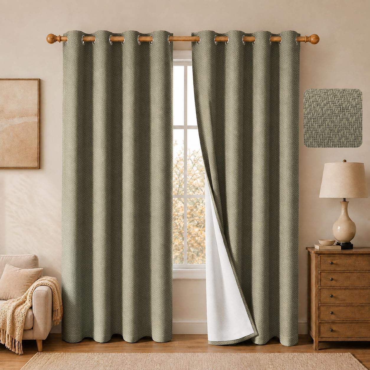 Taupe Herringbone Blackout Grommet Curtains 54x84 Set of 2