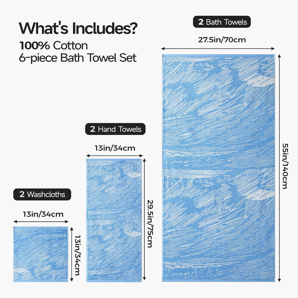 Blue Reversible 6-Piece Cotton Towel Set