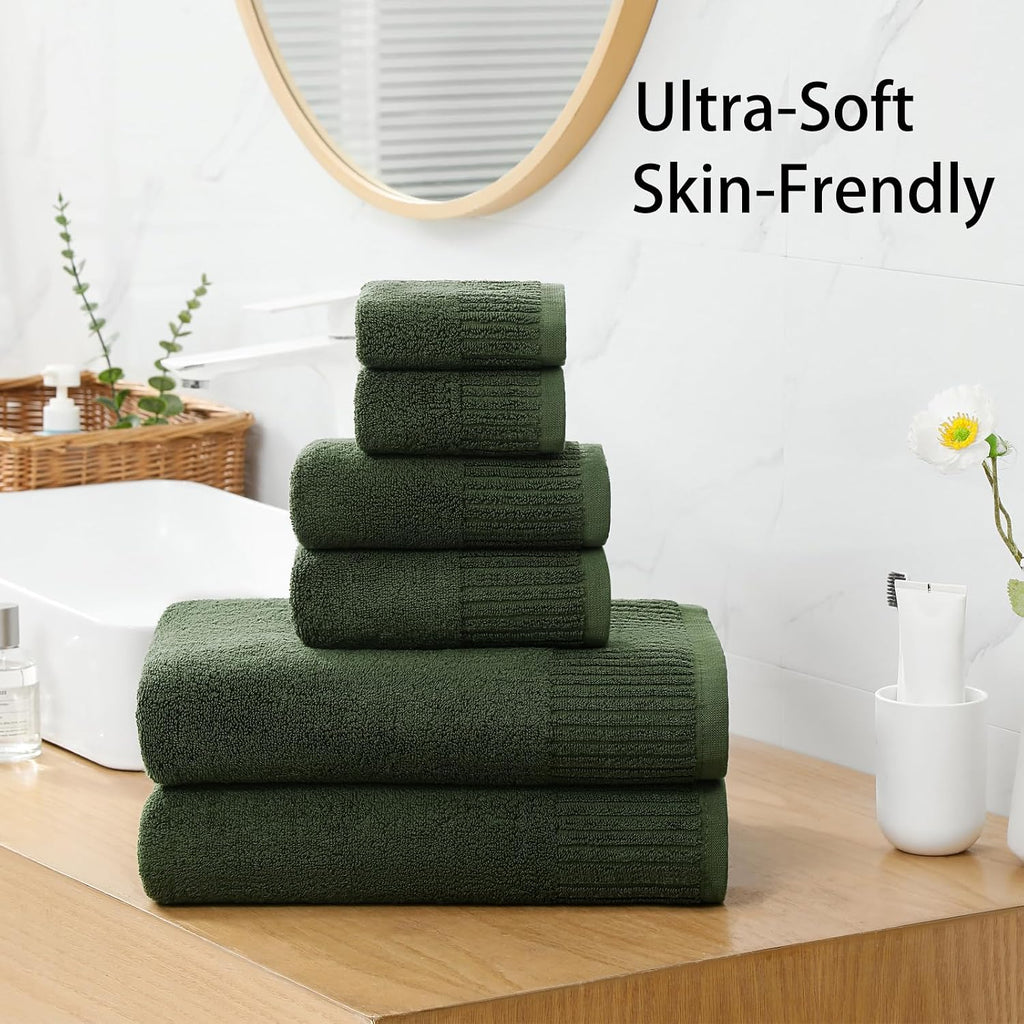 Olive Green 6-Piece Cotton Bath Towel Set