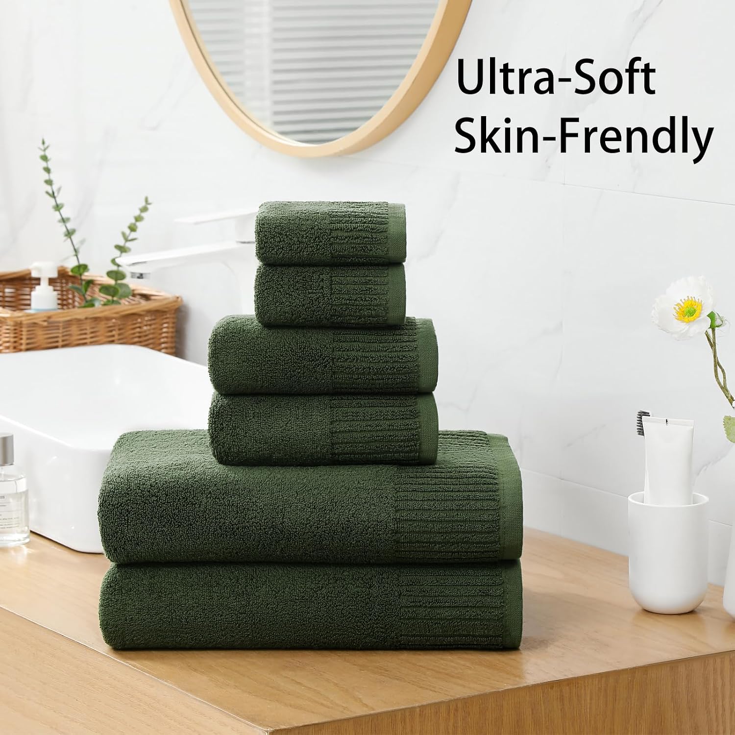 Olive Green 6-Piece Cotton Bath Towel Set