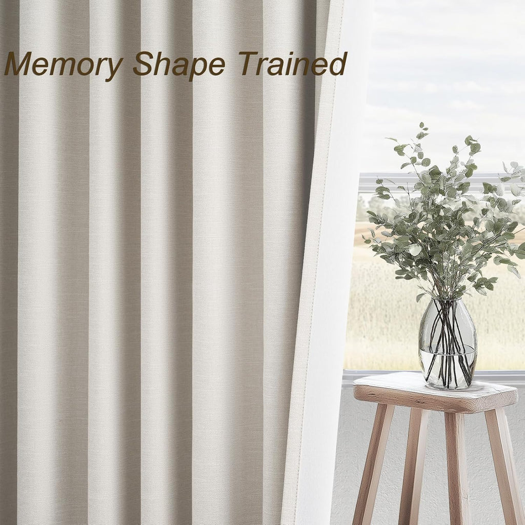 Cream Blackout Linen Curtains 105" 2 Panels