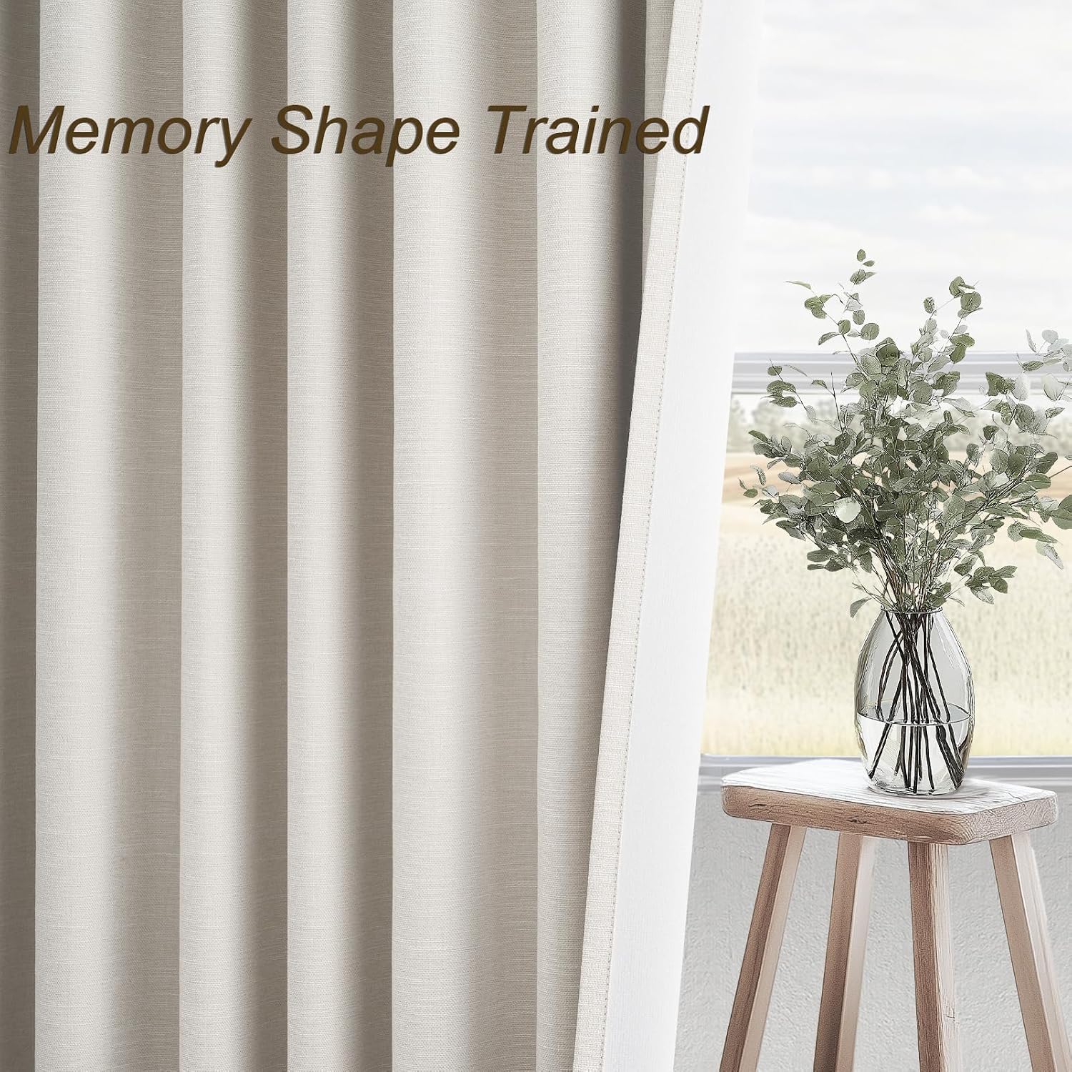 Cream Blackout Linen Curtains 105" 2 Panels