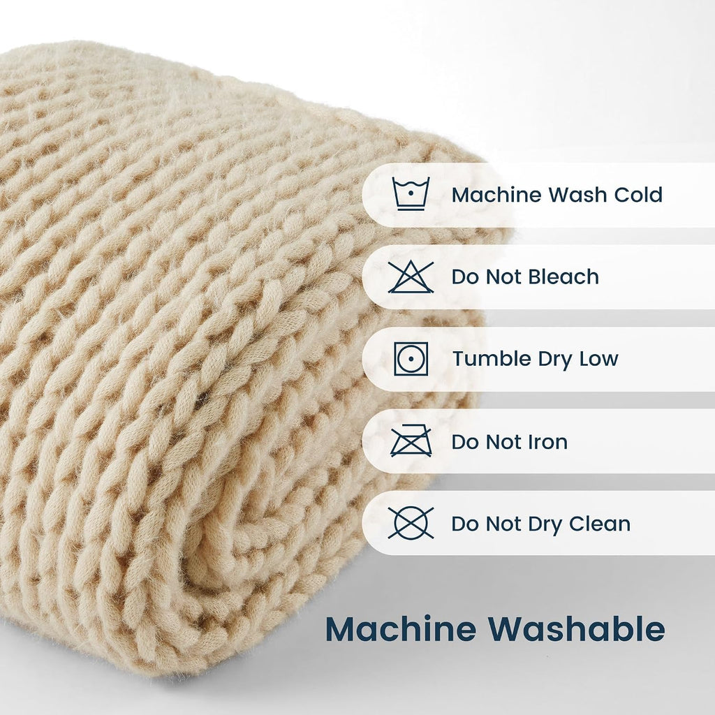 Beige Chunky Knit Soft Throw Blanket 40x50in