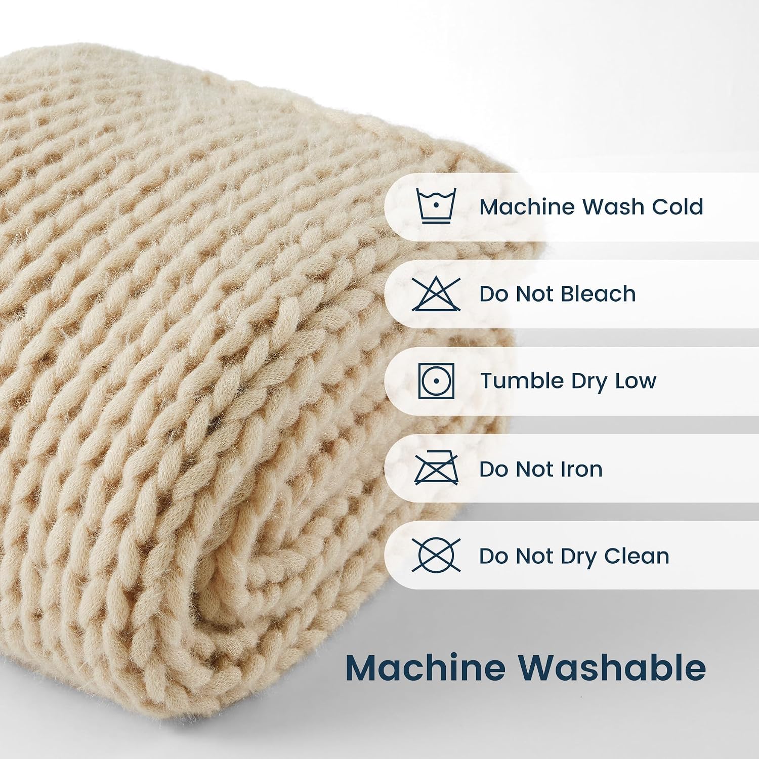 Beige Chunky Knit Soft Throw Blanket 40x50in