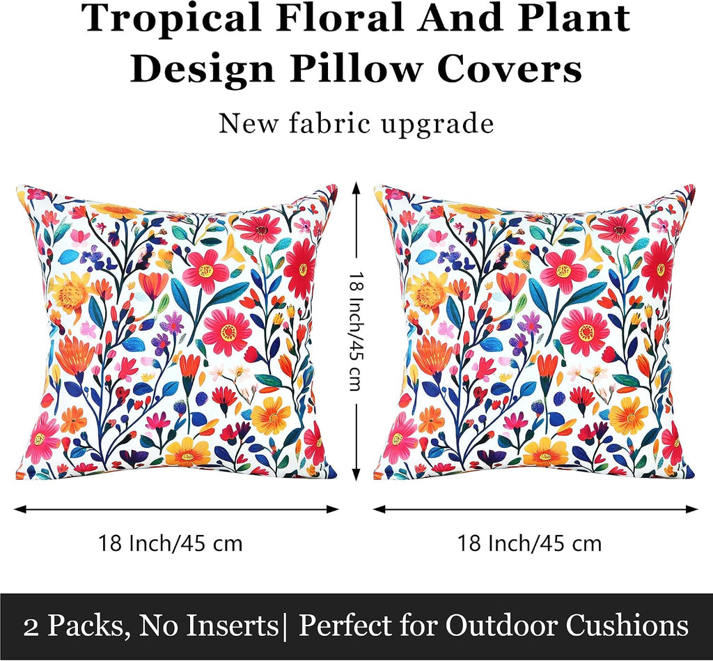 Boho Floral 2-Pack Waterproof Outdoor Pillow Covers 18x18