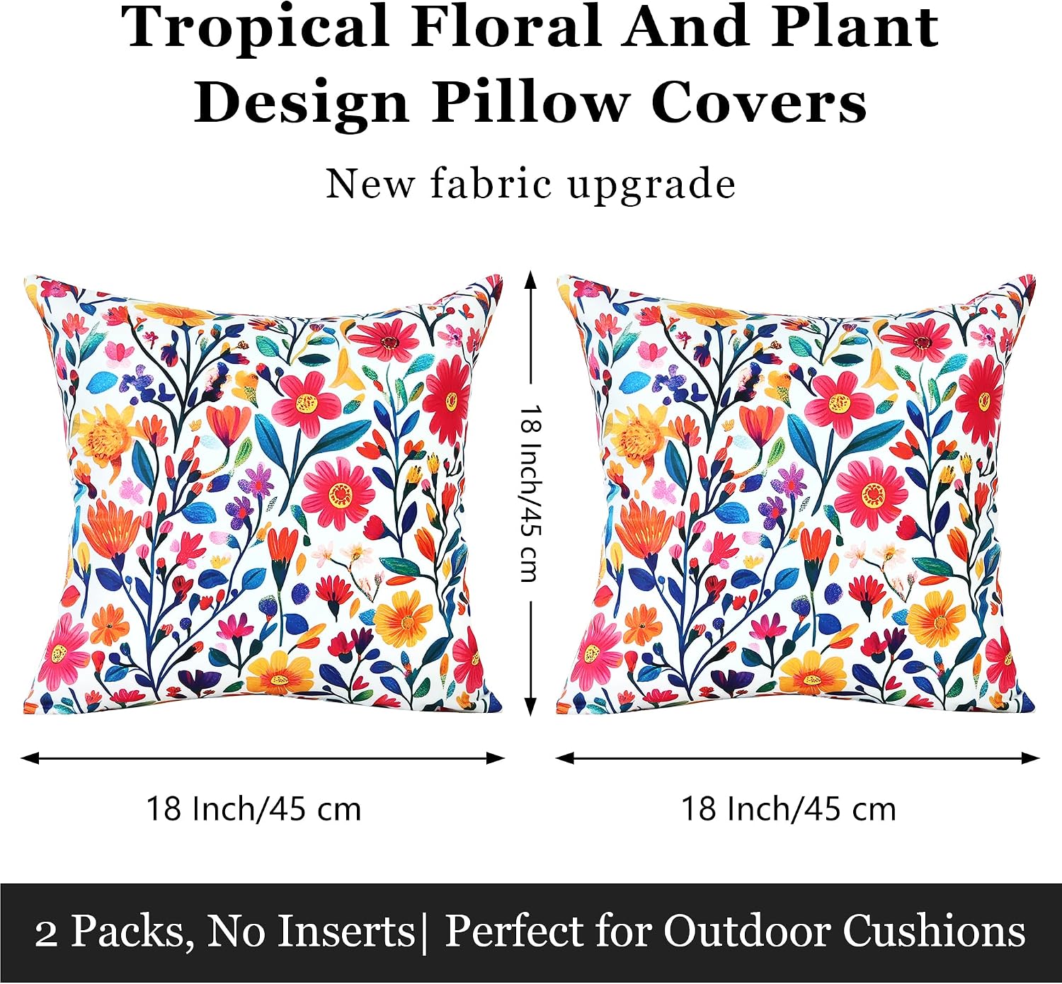 Boho Floral 2-Pack Waterproof Outdoor Pillow Covers 18x18