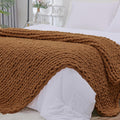 Caramel Jumbo Chenille Chunky Knit Throw Blanket 51x63