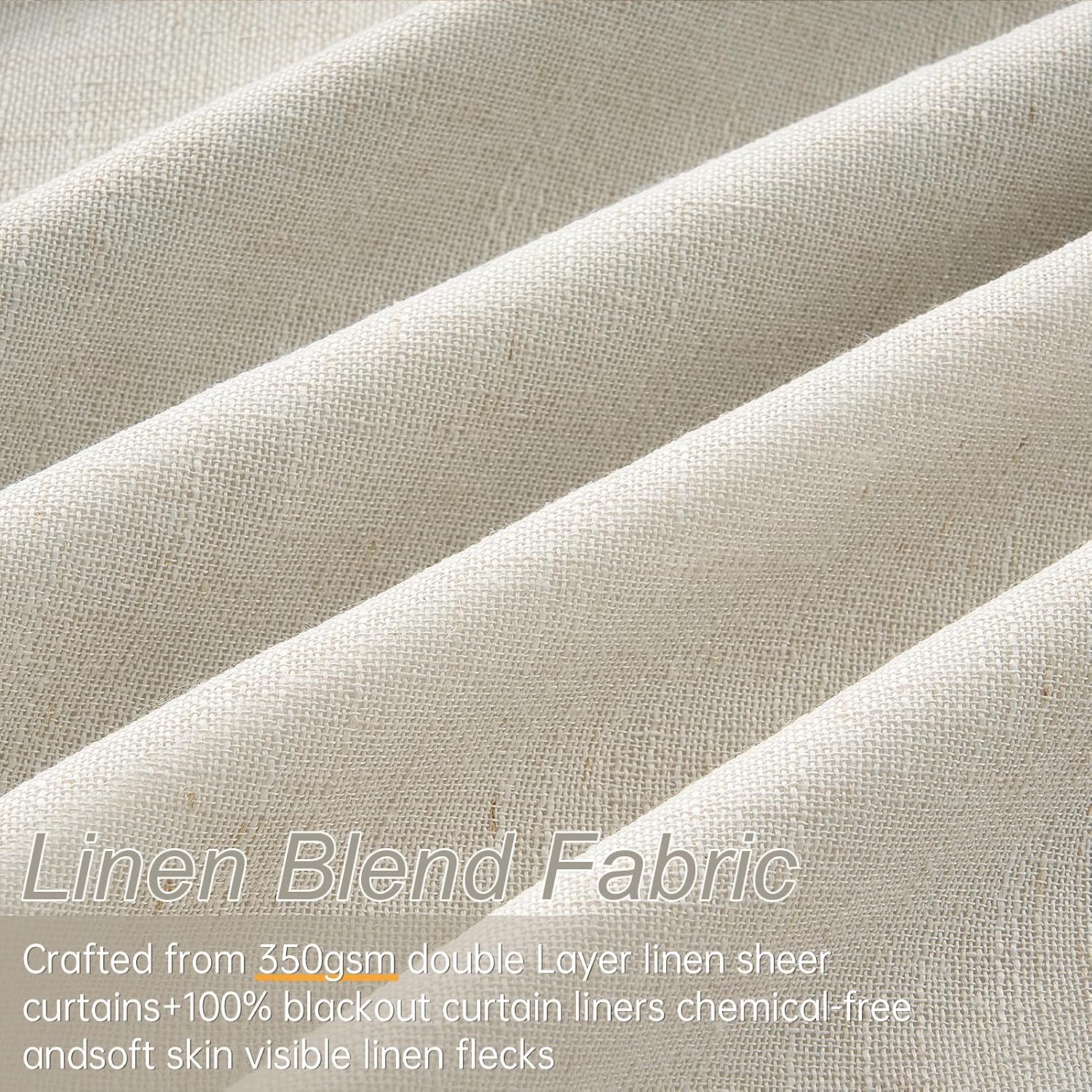 Grey Beige Pinch Pleated Double Layer Blackout Linen Curtains 105in Set of 2