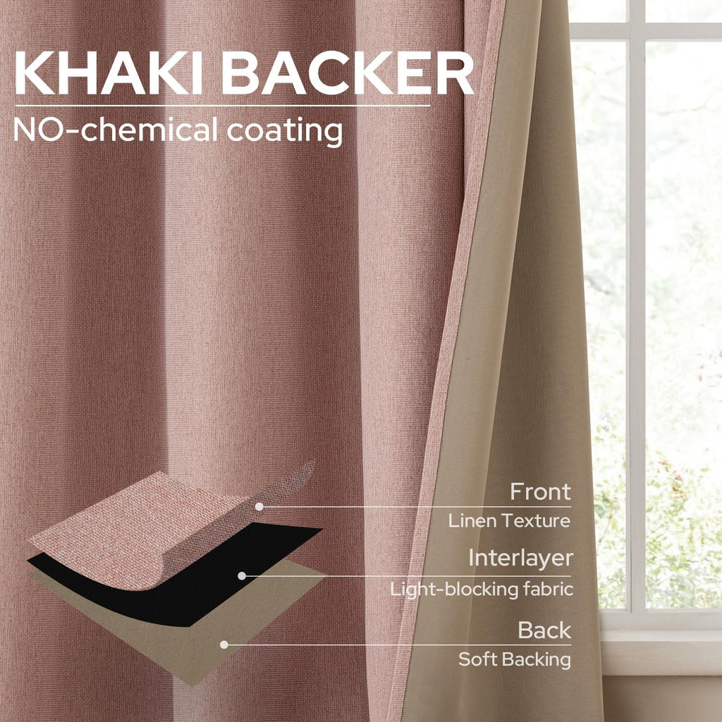 Blush Pink Faux Linen Blackout Grommet Curtains 96in Set of 2
