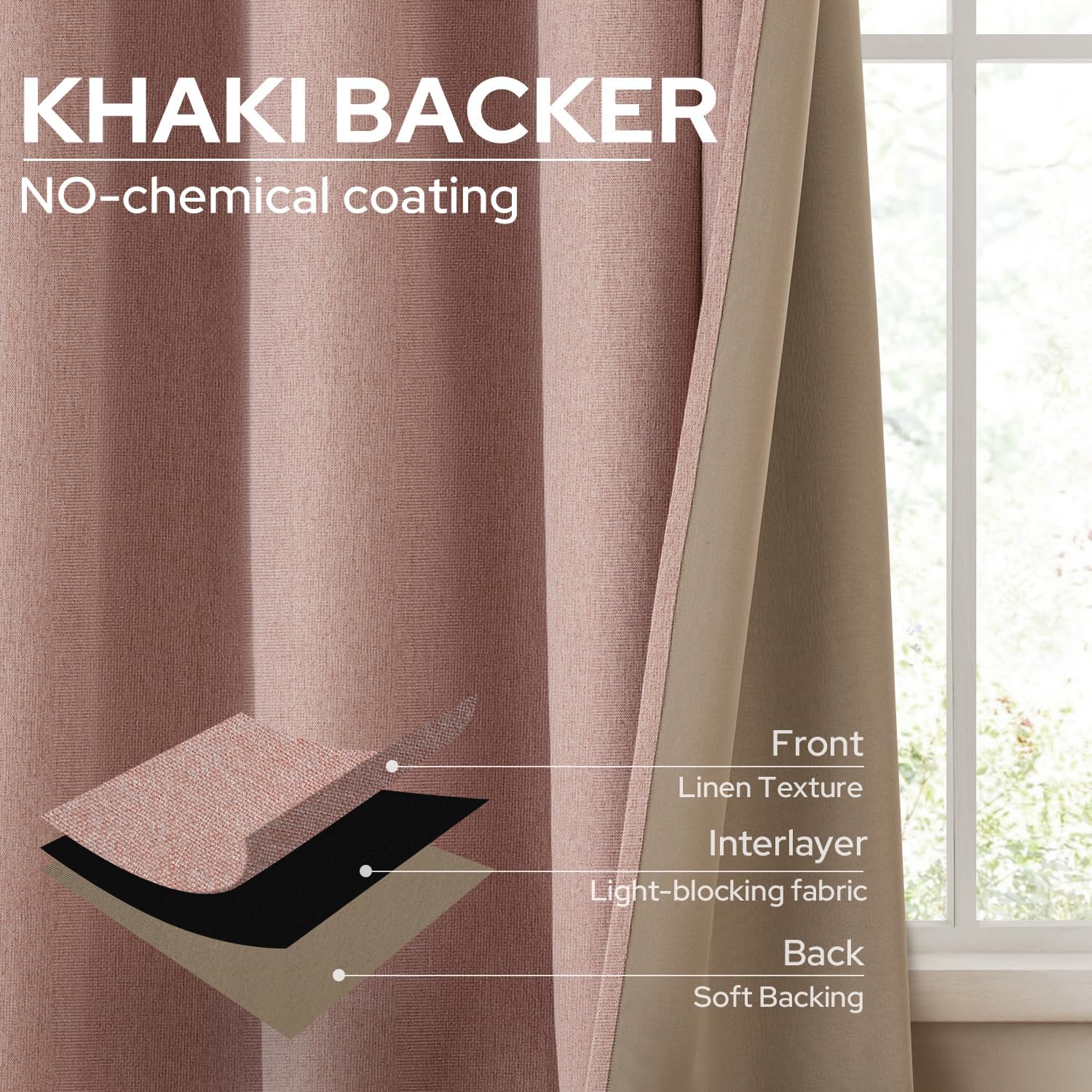 Blush Pink Faux Linen Blackout Grommet Curtains 96in Set of 2