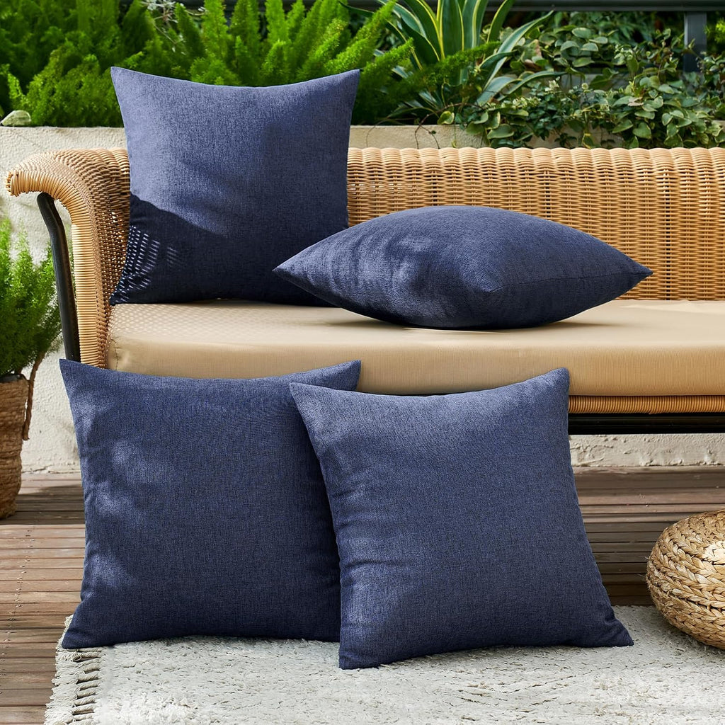 Navy Linen Waterproof 4-Pack Outdoor Pillow Covers 16x16