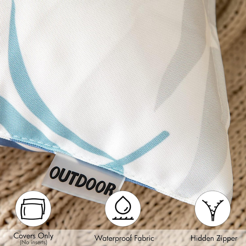 Blue Leaf Pattern 2-Pack Waterproof Outdoor Pillow Covers 18x18