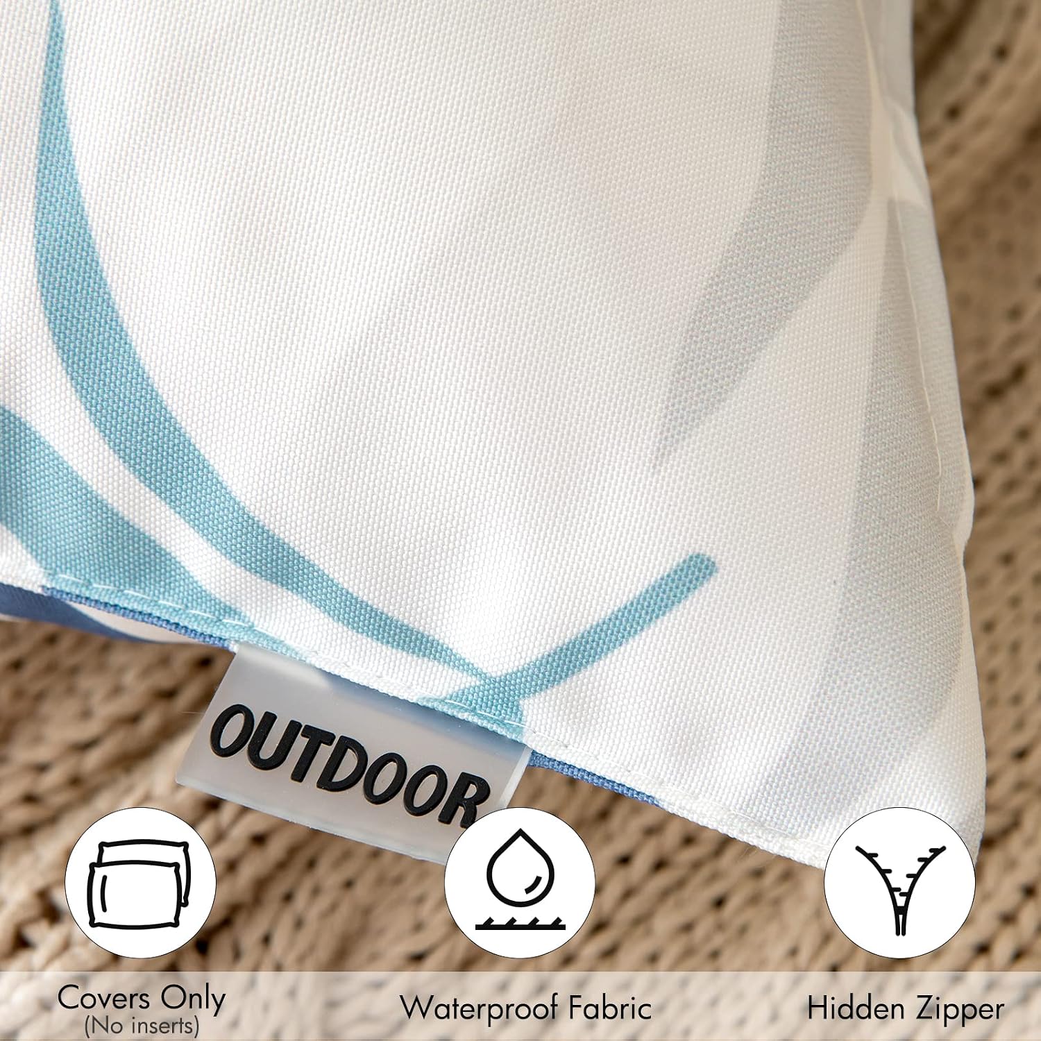 Blue Leaf Pattern 2-Pack Waterproof Outdoor Pillow Covers 18x18