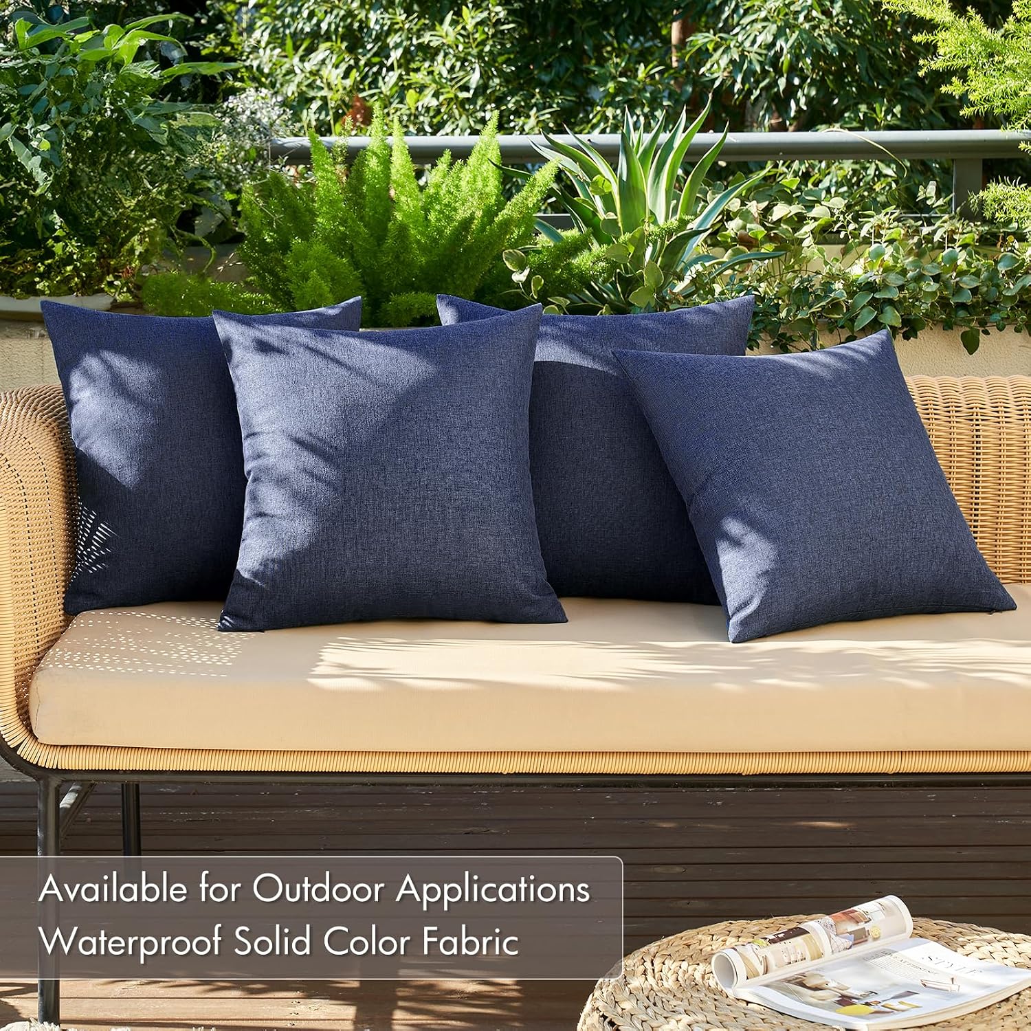 Navy Linen Waterproof 4-Pack Outdoor Pillow Covers 16x16