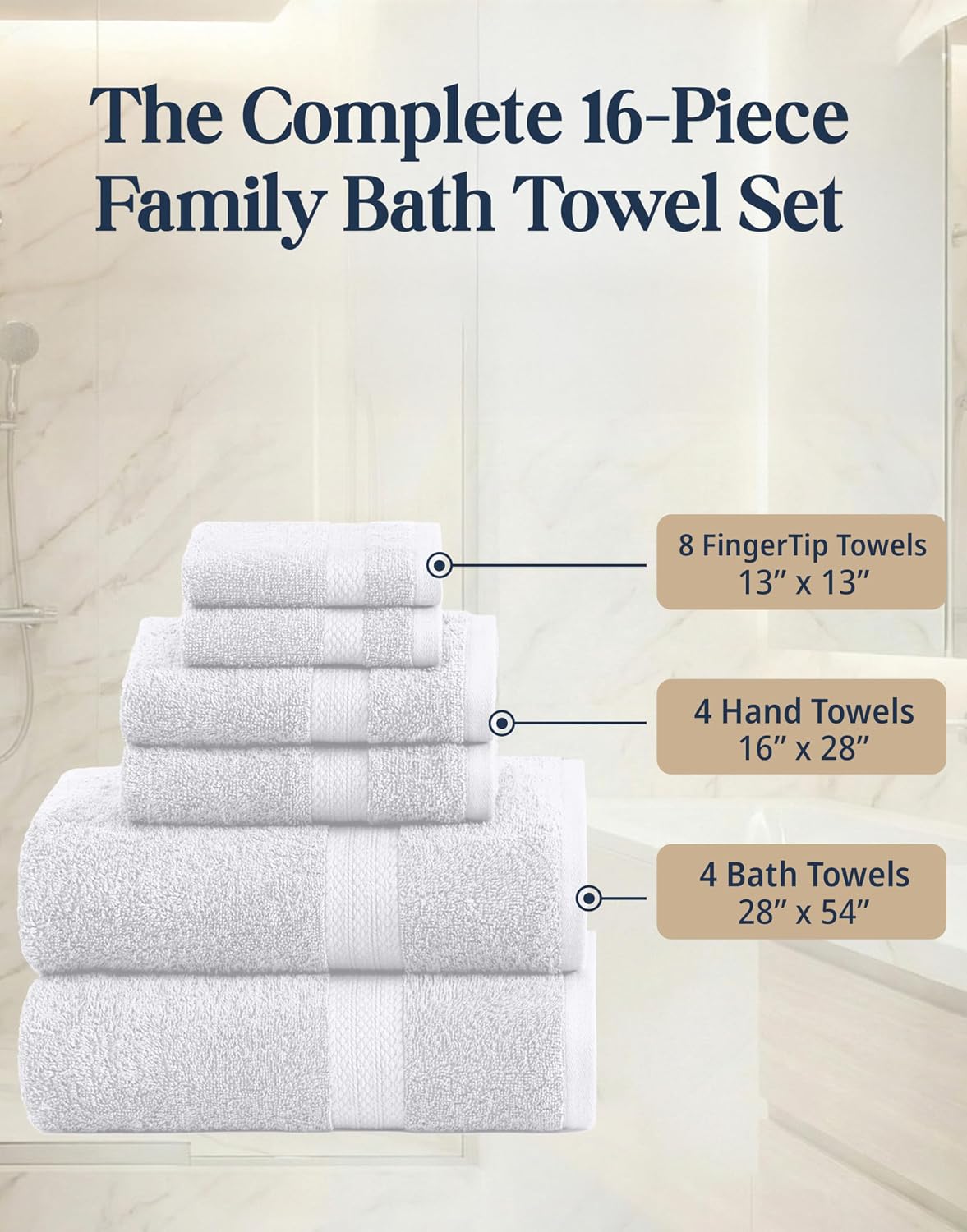 White 16-Piece Cotton Bath Towel Set