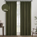 Olive Green Pinch Pleated Blackout Linen Curtains 105in Set of 2