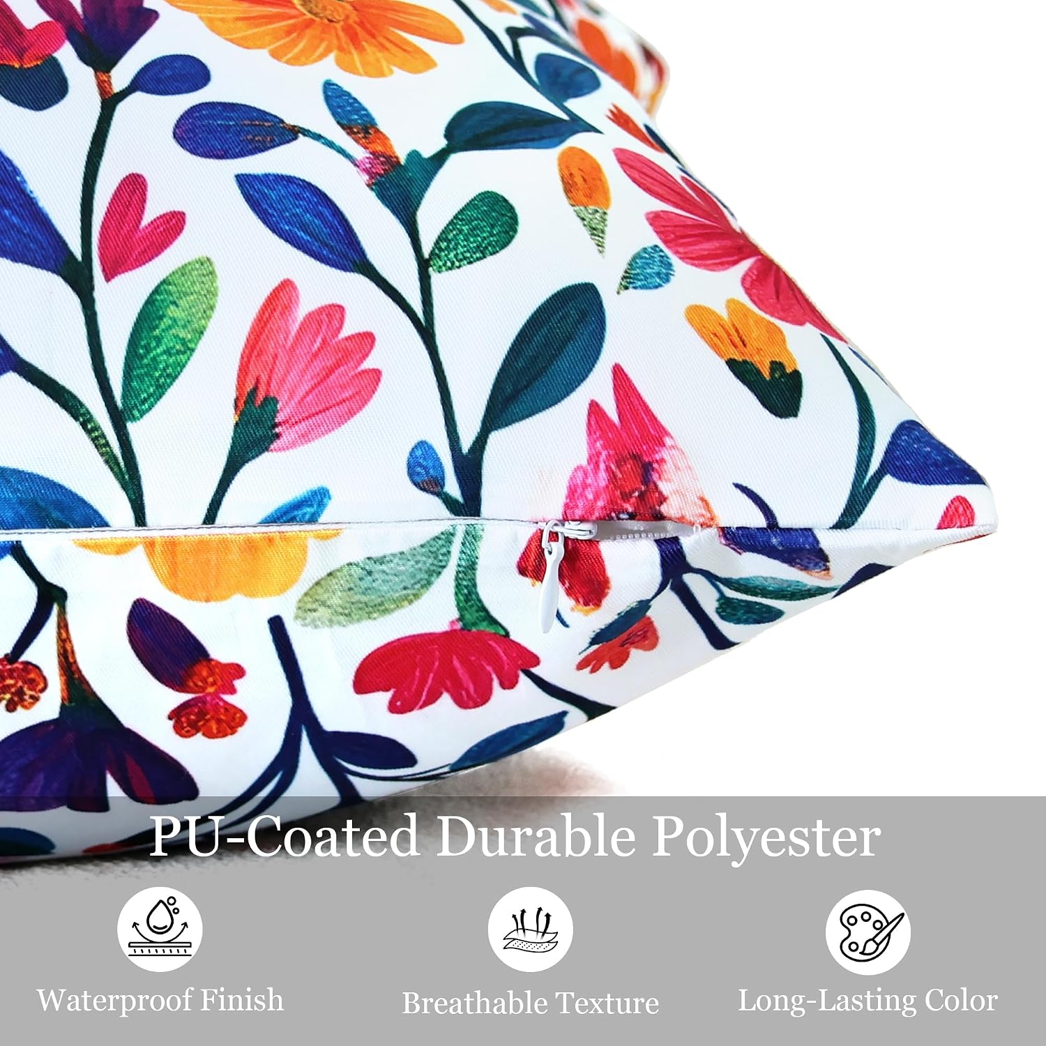 Boho Floral 2-Pack Waterproof Outdoor Pillow Covers 18x18