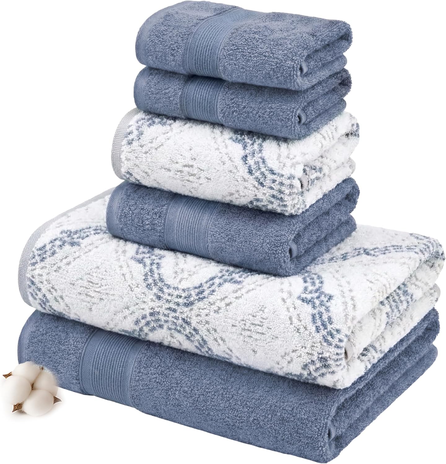 Denim Reversible Jacquard 6-Piece Cotton Towel Set