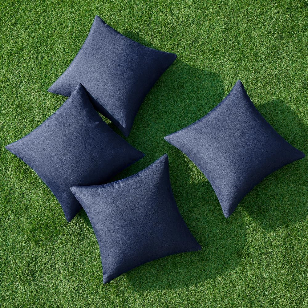 Navy Linen Waterproof 4-Pack Outdoor Pillow Covers 16x16
