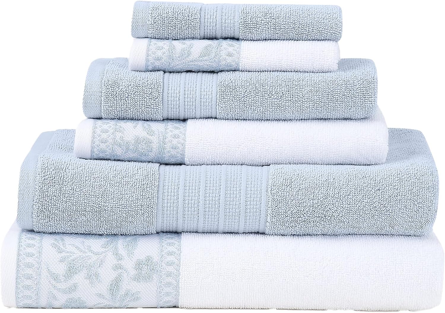 Light Blue Floral Cotton 6-Piece Towel Set