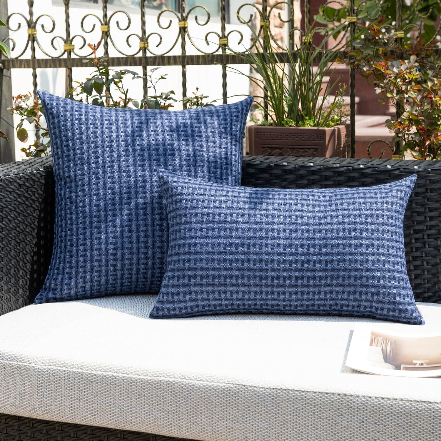 Navy Blue Farmhouse 2-Pack Waterproof Pillow Covers 12x20