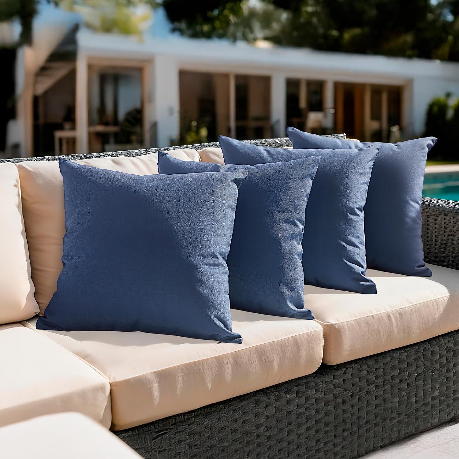 Navy Blue 4-Pack Waterproof Outdoor Pillow Covers 18x18