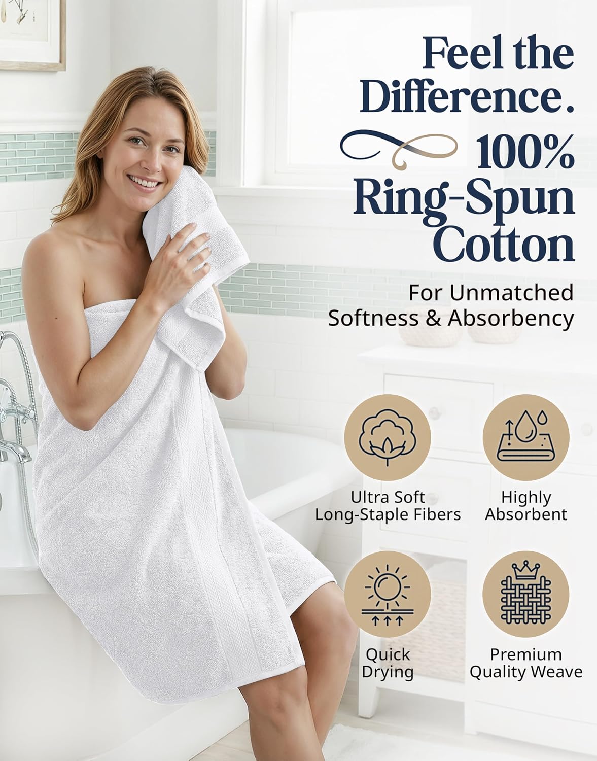 White 16-Piece Cotton Bath Towel Set