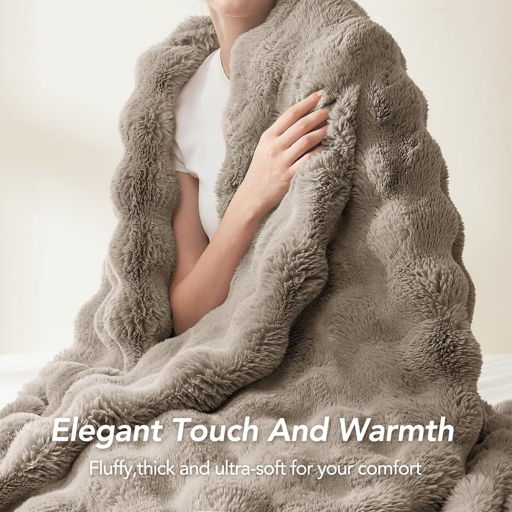 Castle Grey Faux Rabbit Fur Throw Blanket 60x80